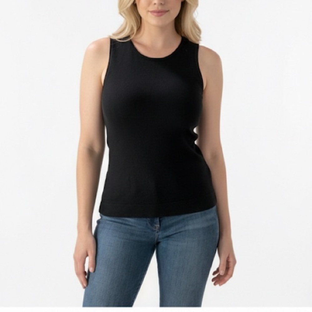 August Silk Black knit Tank Top size large fitted